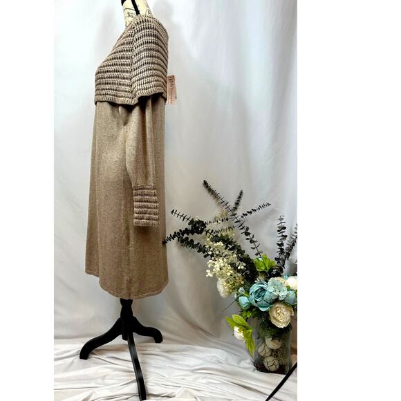 Philosophy Cowl Neck Crochet Overlay with Matching Cuffs Dress Taupe XL - Picture 7 of 15